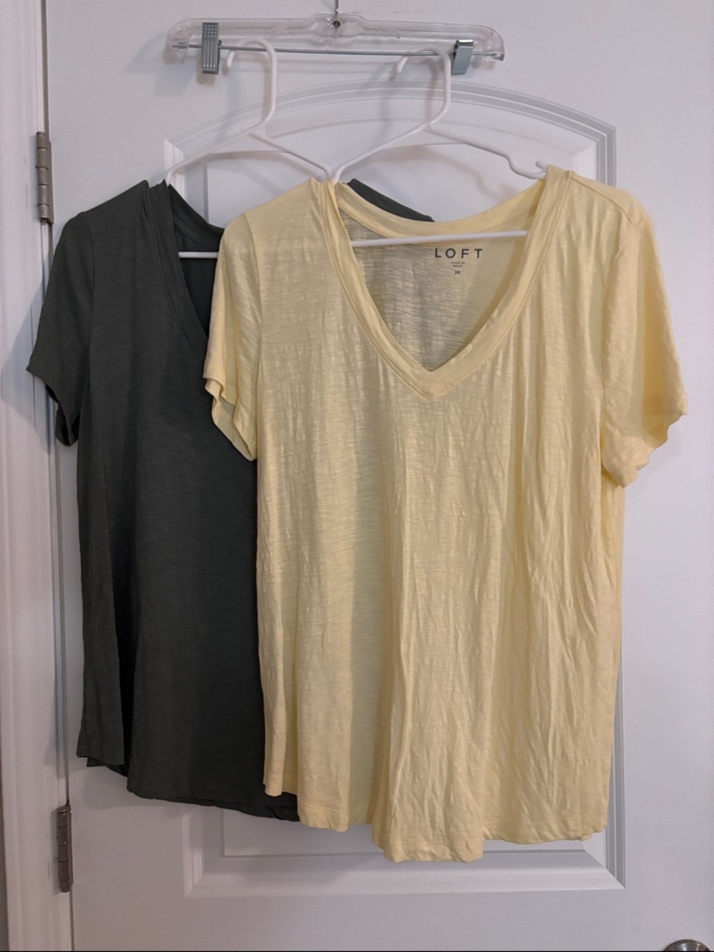 LOFT V-Neck Short Sleeve Tee in Pale Yellow and sage green